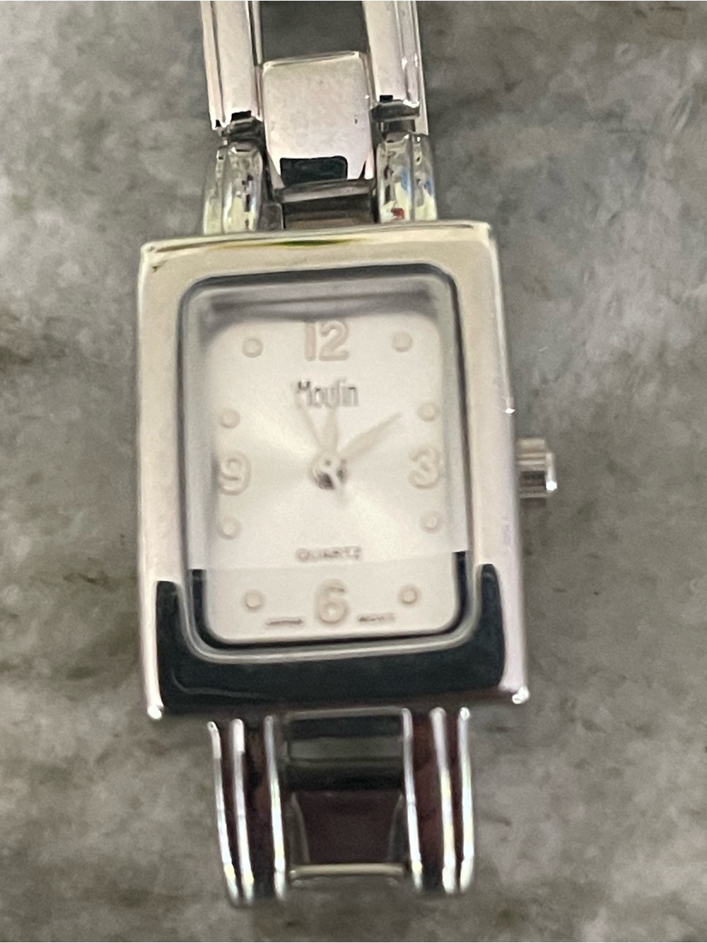 Moulin Womans Quartz Silver-Tone Rectangular Bracelet Watch - White Dial